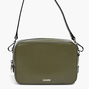 Ganni leather shoulder bag in army green